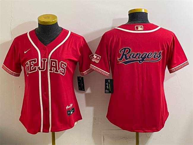 Women's Texas Rangers Team Big Logo Red 2026 City Connect Stadium Stitched Baseball Jersey(Run Small)